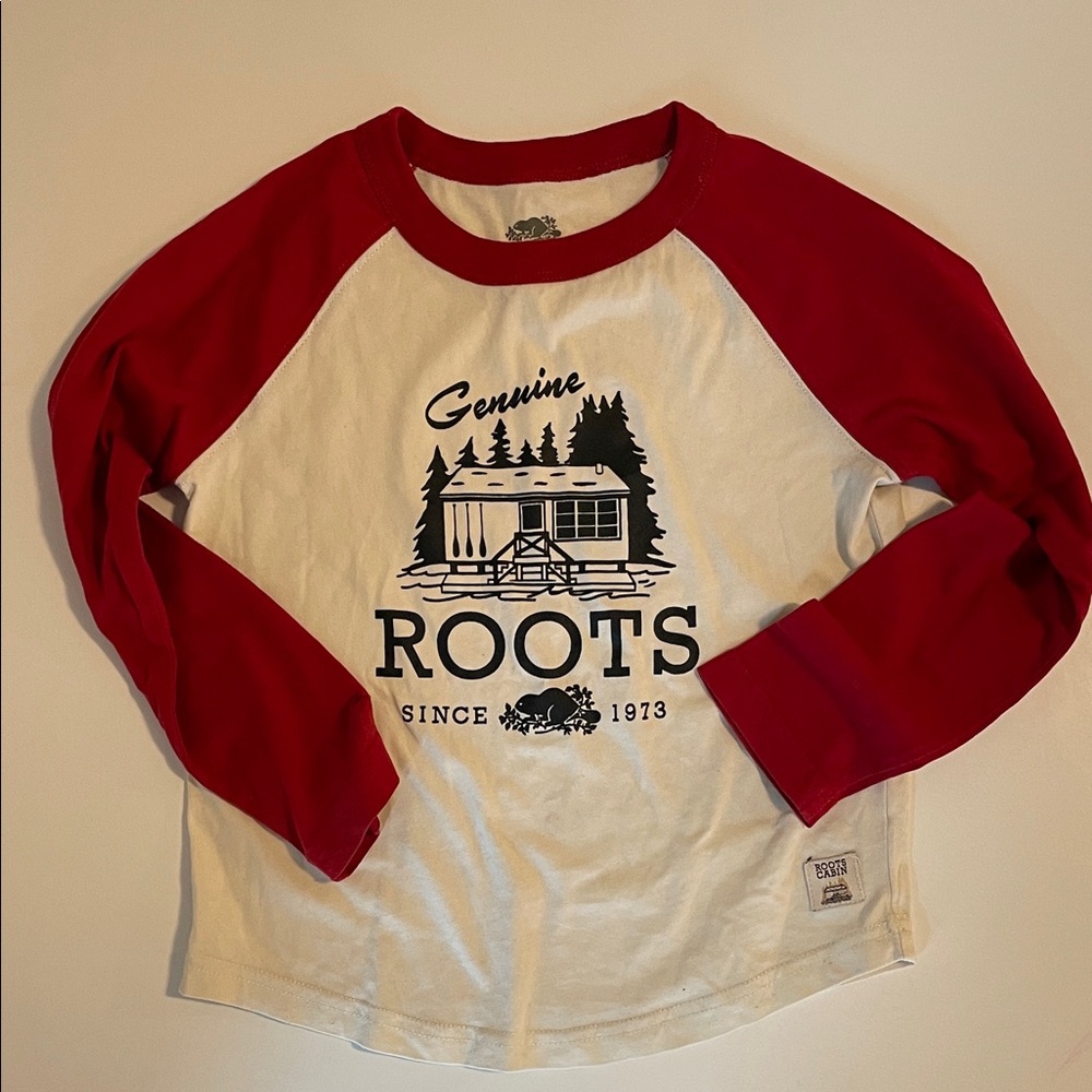 Roots Kids Genuine Red and White Long Sleeve Tee - Size 5T